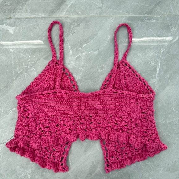 Women’s American Eagle Crochet Tie Front Cami Crop Tank Top Boho Festival XS - Picture 7 of 16